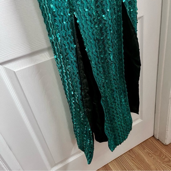 Vintage Flirtations Alfred Angelo Dress green gown sequin women small sexy long - Picture 5 of 11